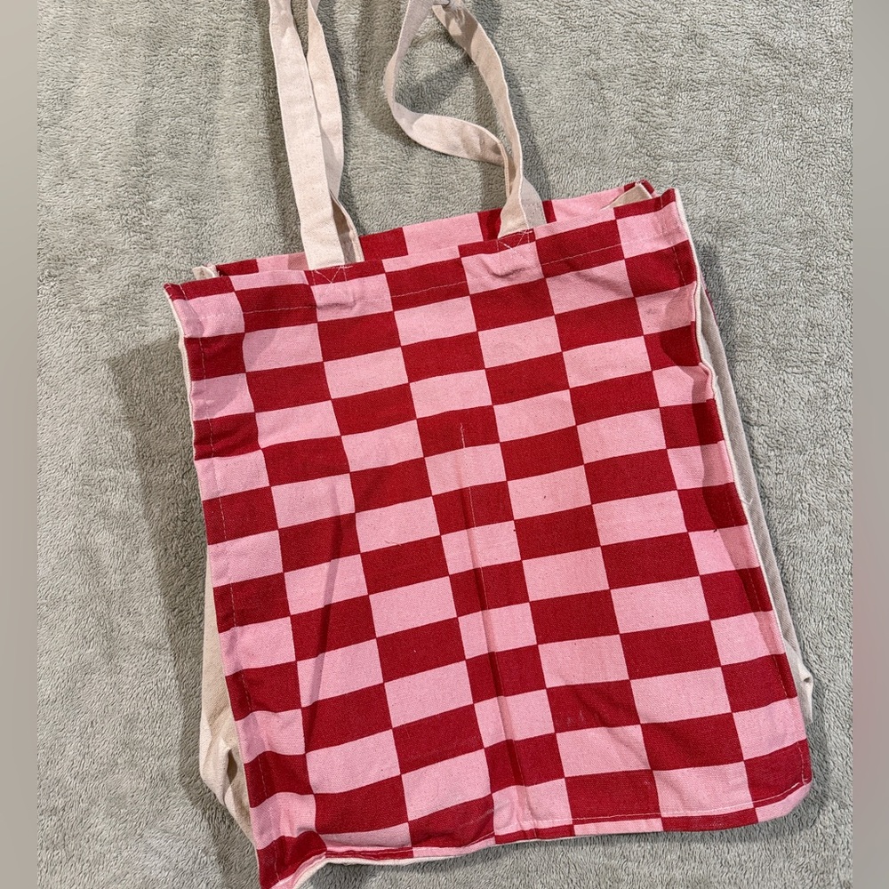 XL Red and Pink Checkered Tote Bag